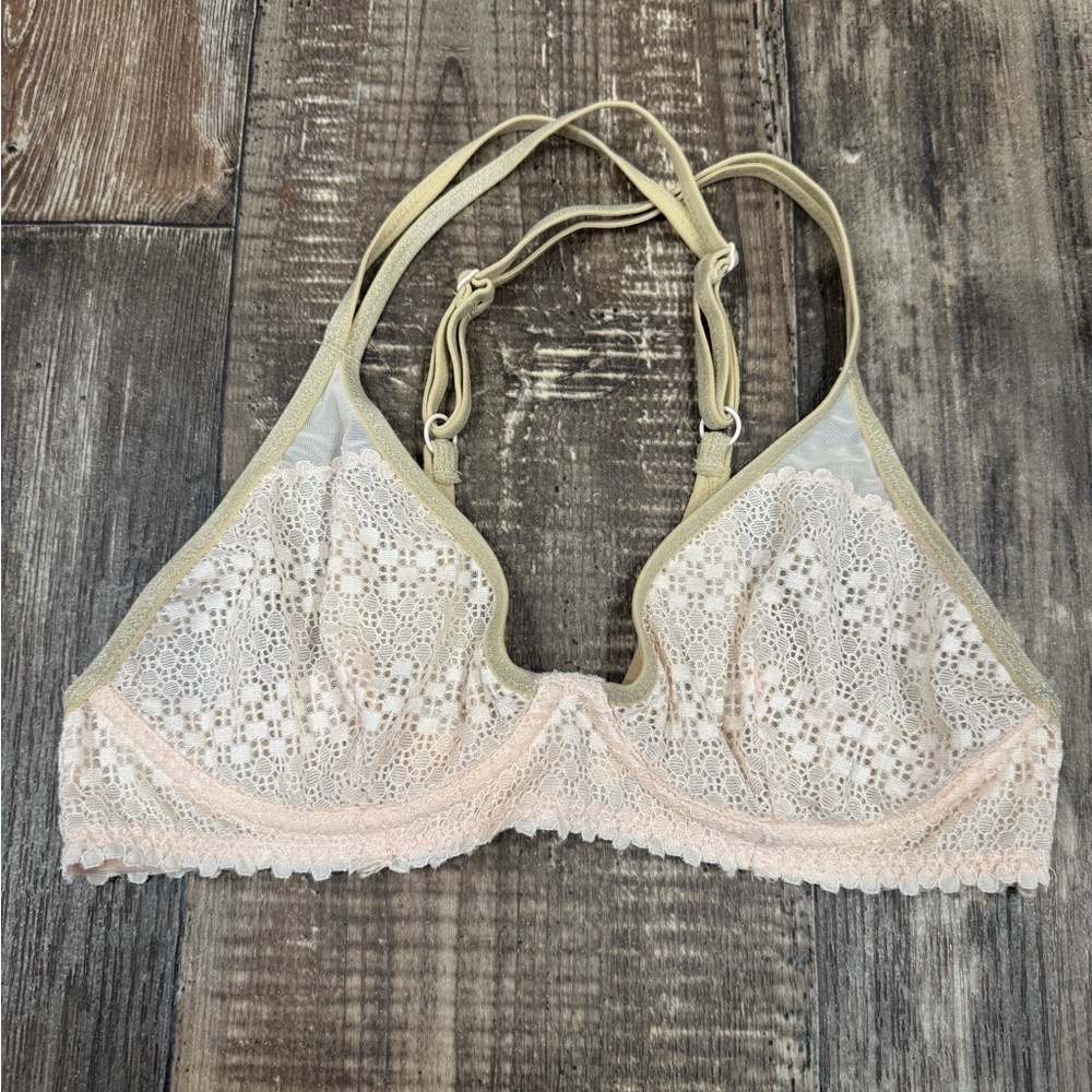 Aerie Lace Bralette in Cream and Tan